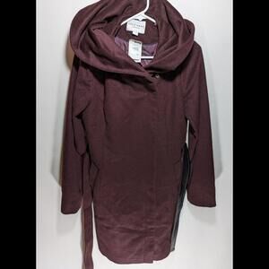 NWT Womens Cole Haan Belted Asymmetrical Maroon Wool Coat Jacket Size 8 MSRP$350